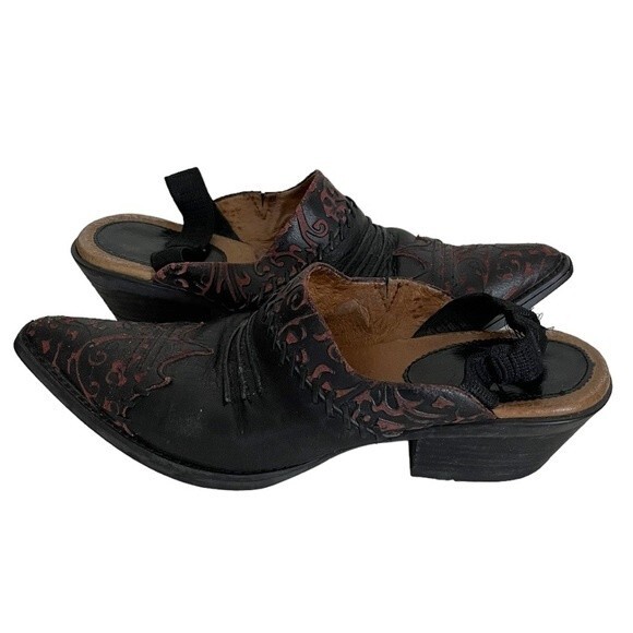 ARIAT Western Mules Snip Toe Slip On Cowboy Booties Black Red Size 6 B - Picture 1 of 9